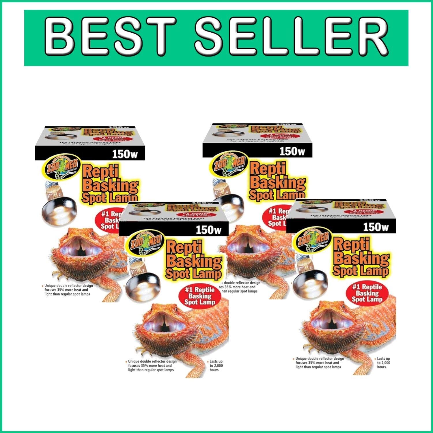 Reptile Basking Spot Lamps 150W - 4 Pack with Long Life & Double Heat Focus