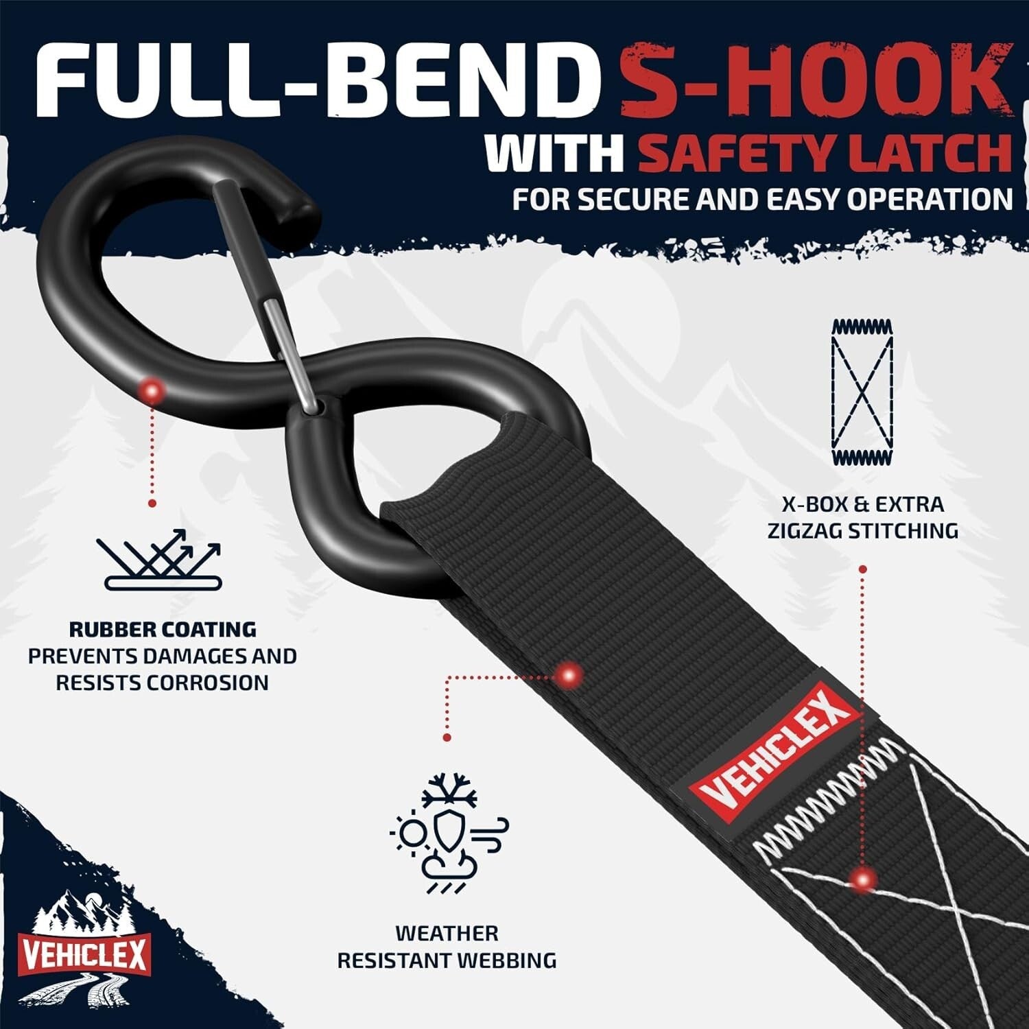 Durable 1" x 15' Ratchet Tie-Down Straps - 2200lbs Capacity for Safe Transport