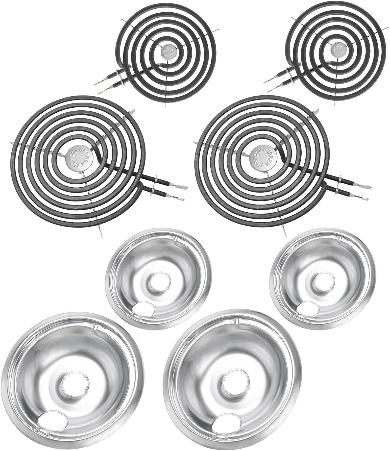6" & 8" Drip Pan and Burner Element Set for GE & Hotpoint Stoves - Easy Care