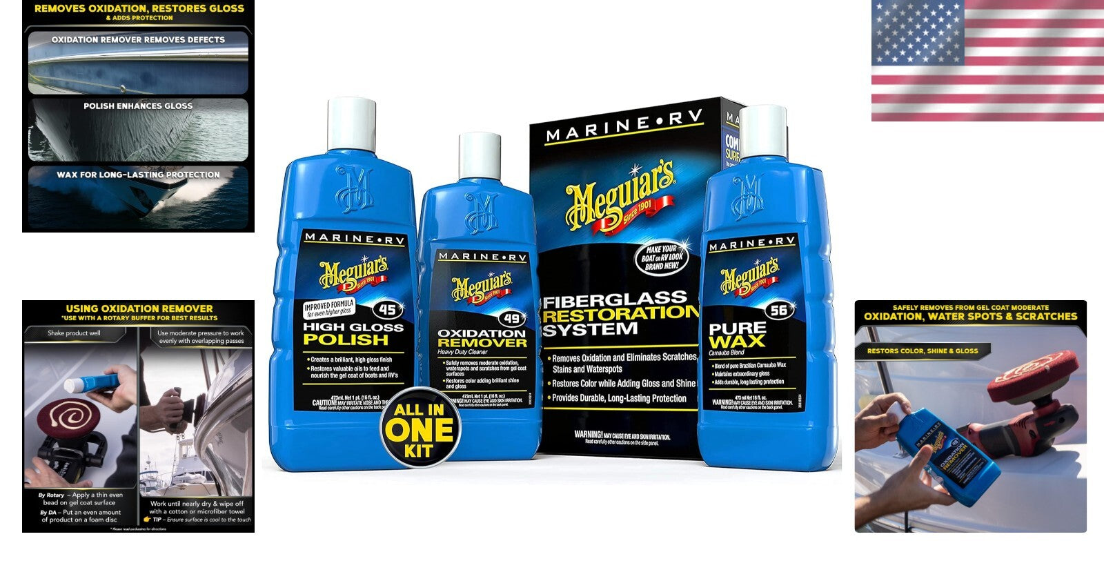 Marine/RV Fiberglass Restoration Kit for Ultimate Oxidation Removal & Shine