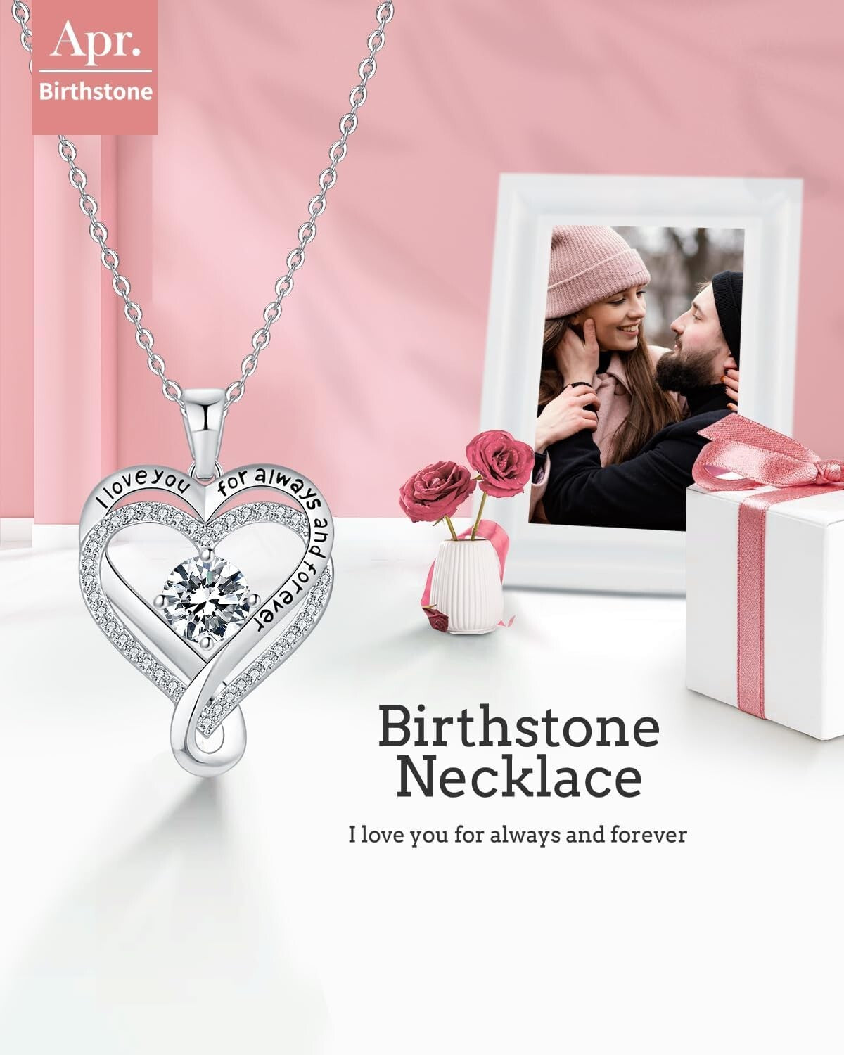 Adjustable Sterling Silver Heart Necklace - I Love You Engraving Gift for Women