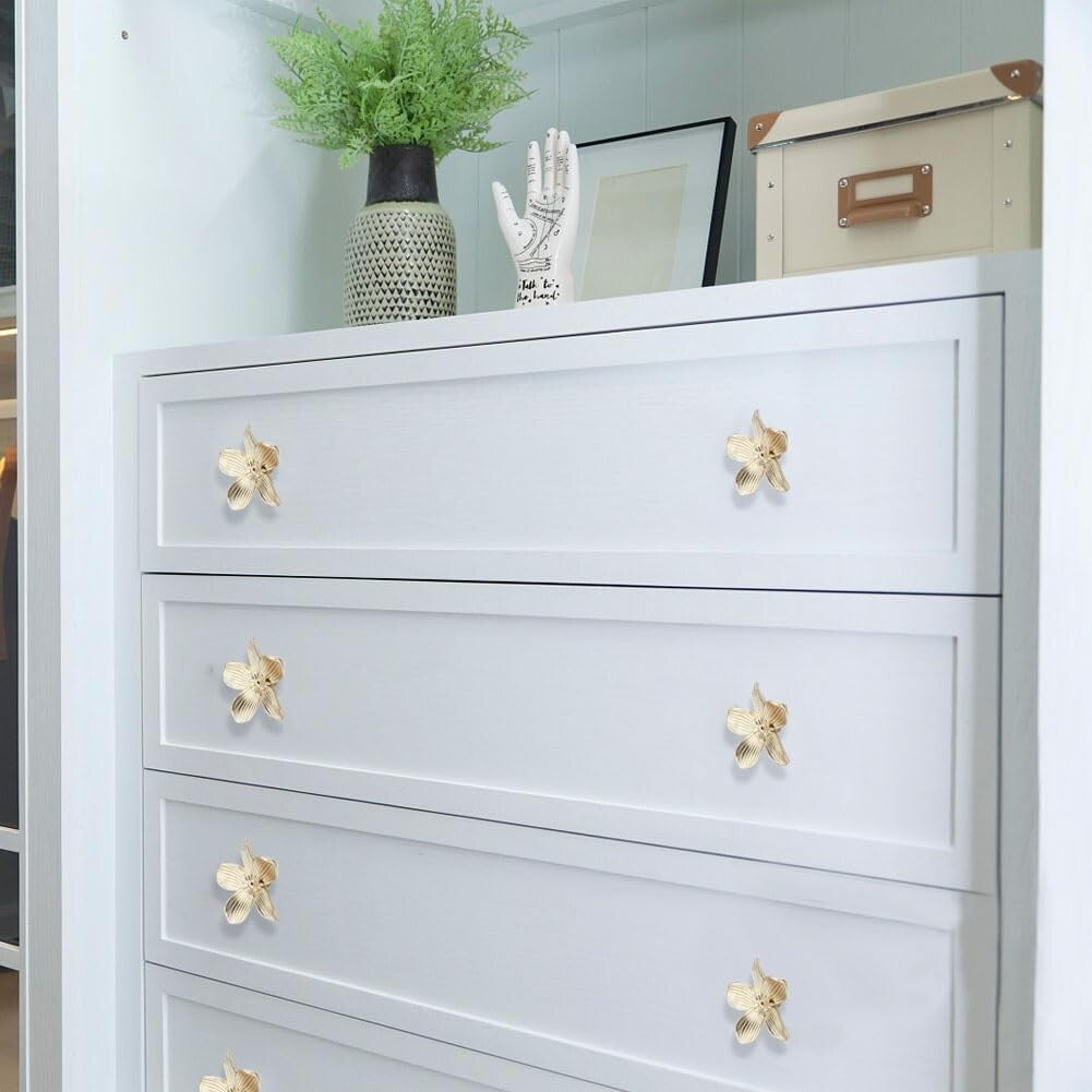 12PC Gold Flower Drawer Knobs - Elegant Kitchen Cabinet Pulls for Stylish Decor