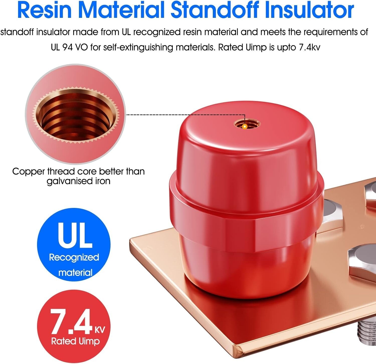 Premium 10" Copper Grounding Busbar Kit with Stainless Brackets and Insulators