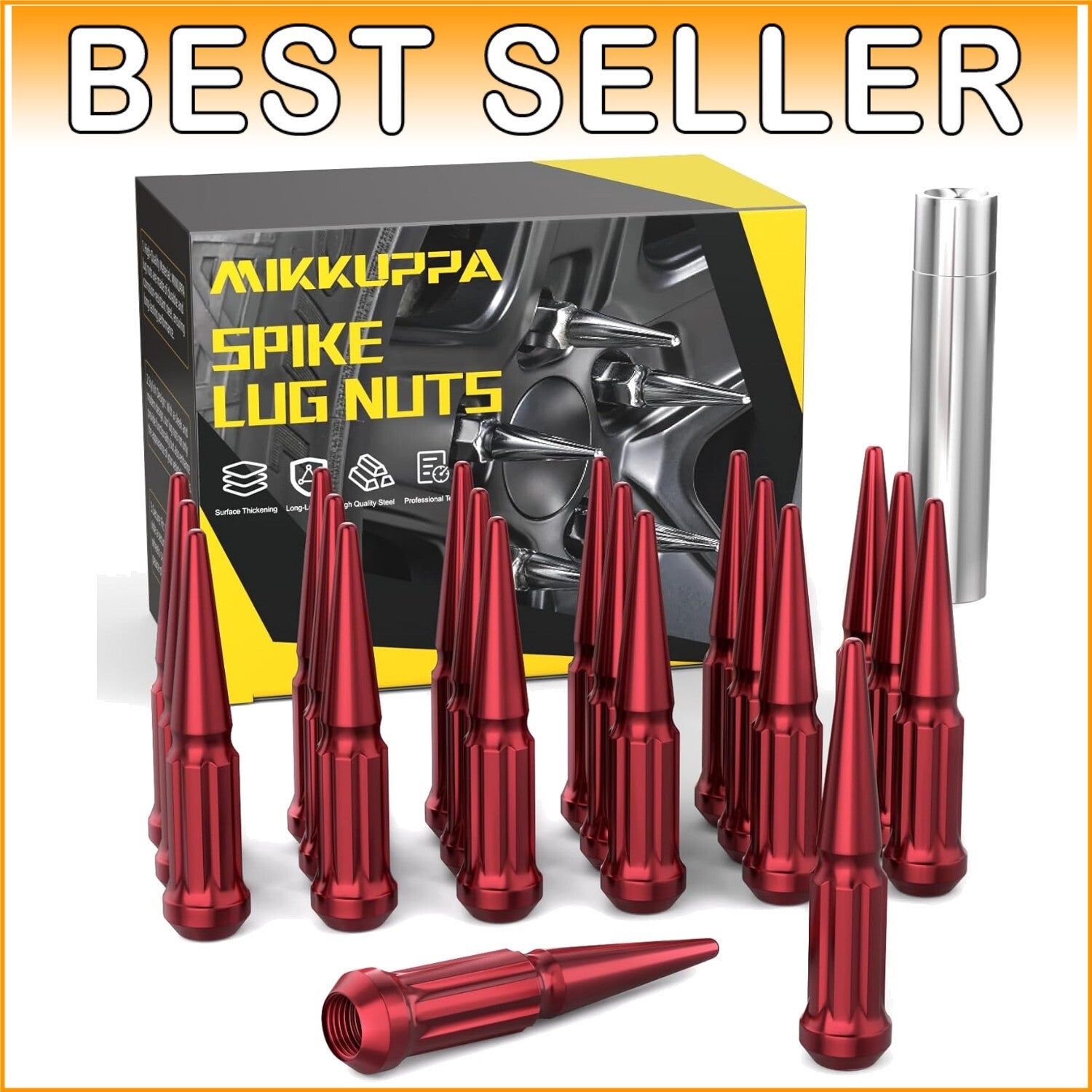 Durable 20pc Spike Lug Nut Set 1/2-20 - Red Chrome for Jeep Wrangler & Explorer