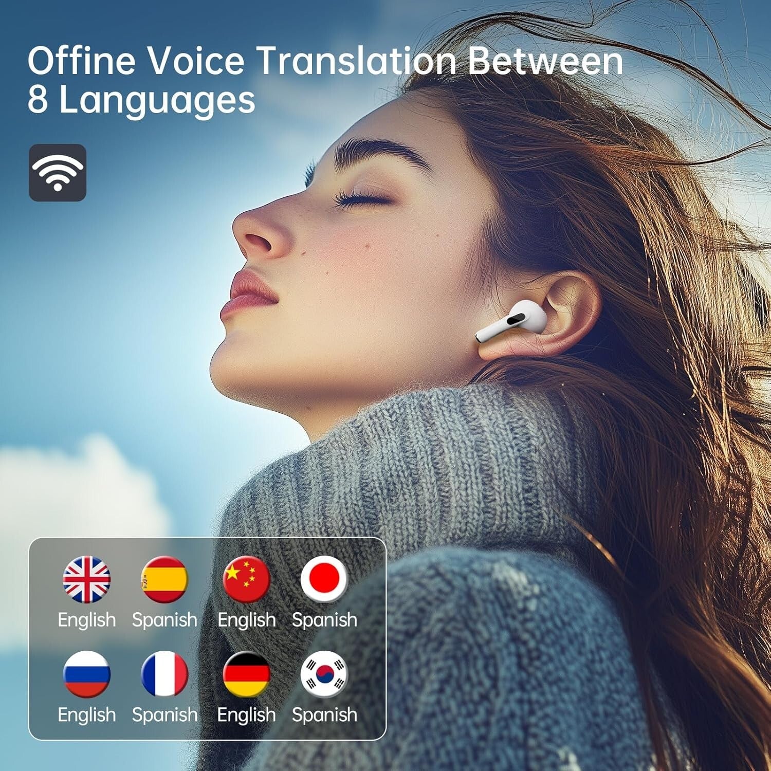 AI-Powered Language Translator Earbuds with Offline Support - 24-Hour Battery