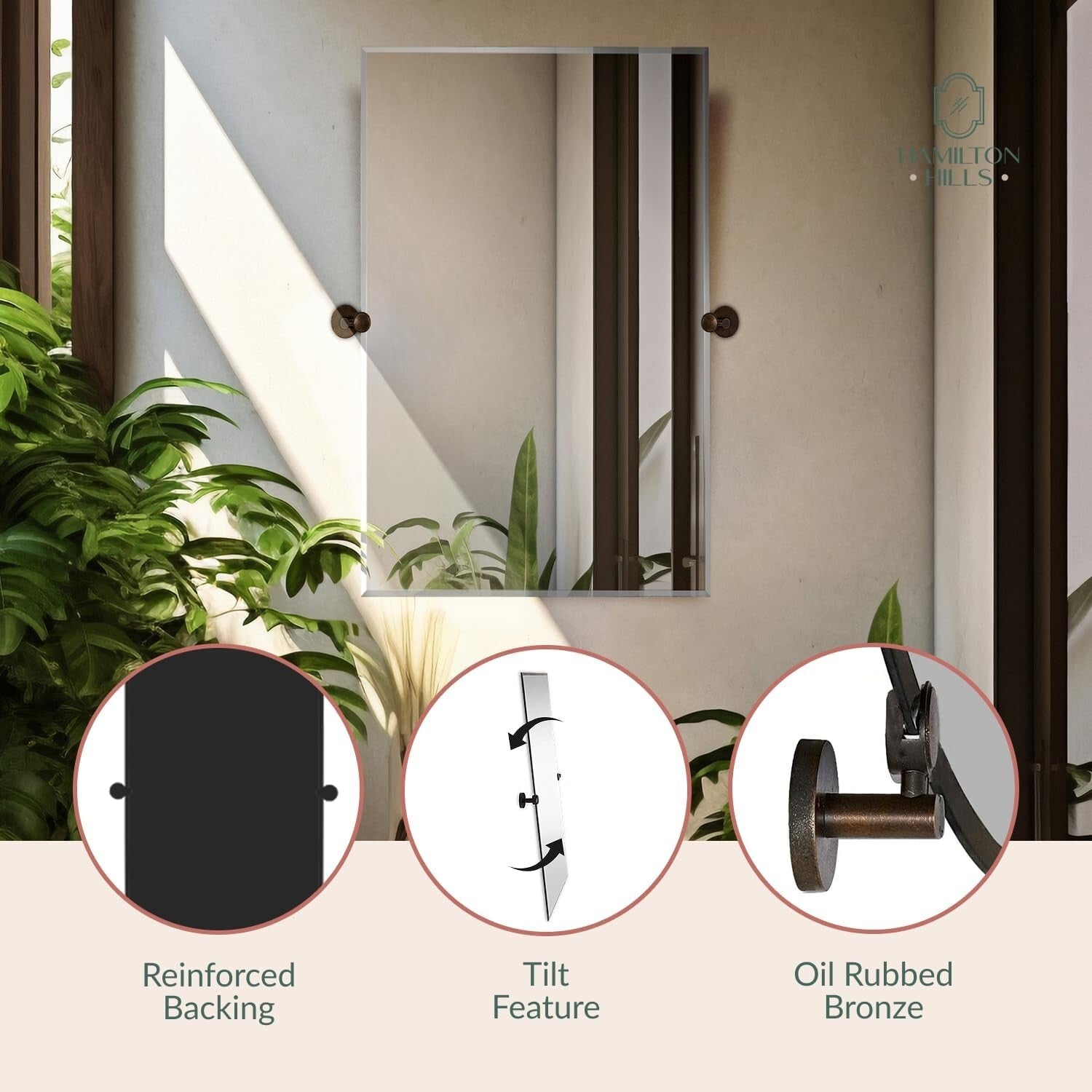 Stylish Adjustable Frameless Mirror with Rounded Brackets for Modern Homes