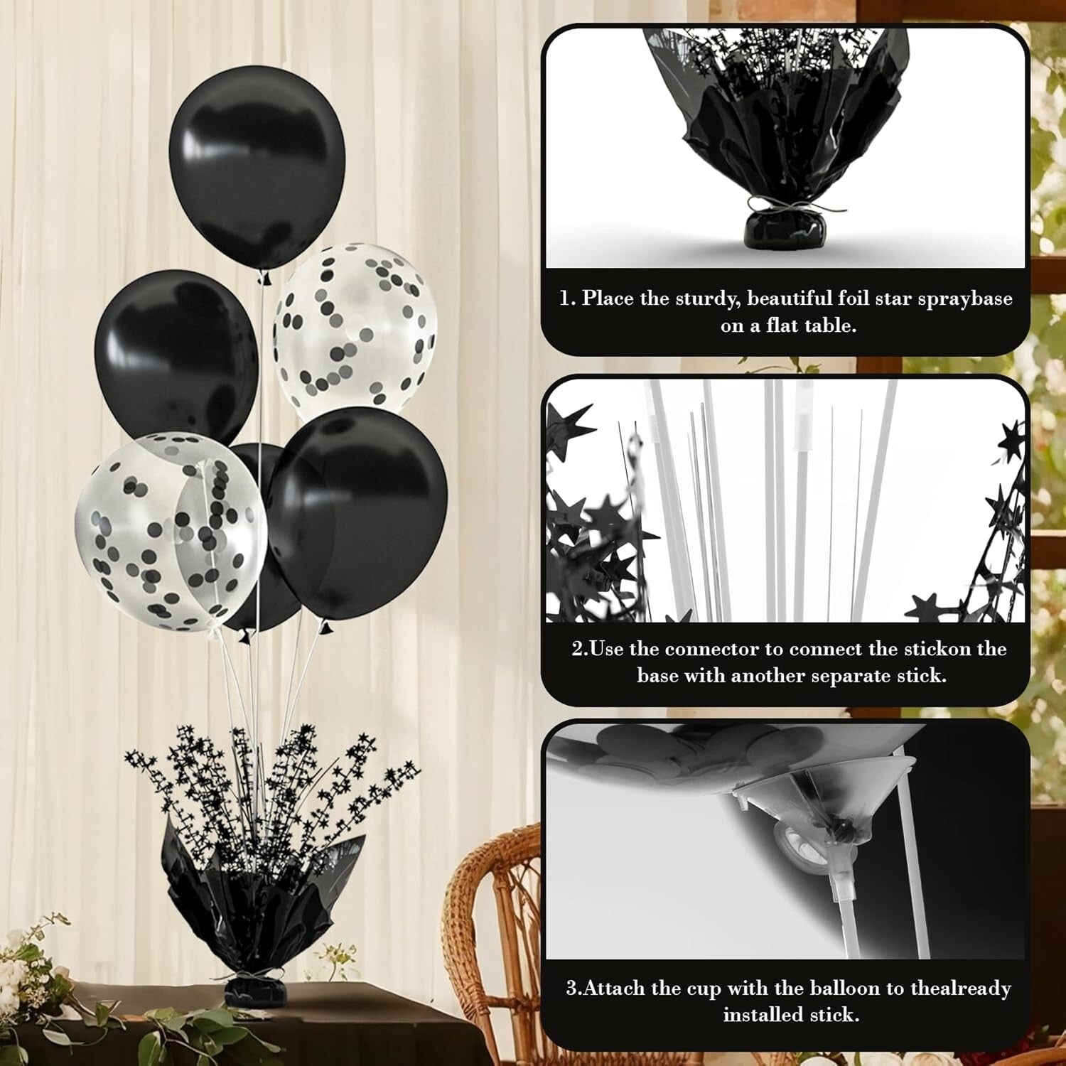 Elegant Black Table Balloon Centerpiece Set - Perfect for Weddings & Birthdays