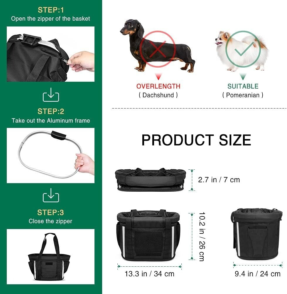 Quick-Release Pet Carrier Bike Basket - Durable, Stylish, and Versatile