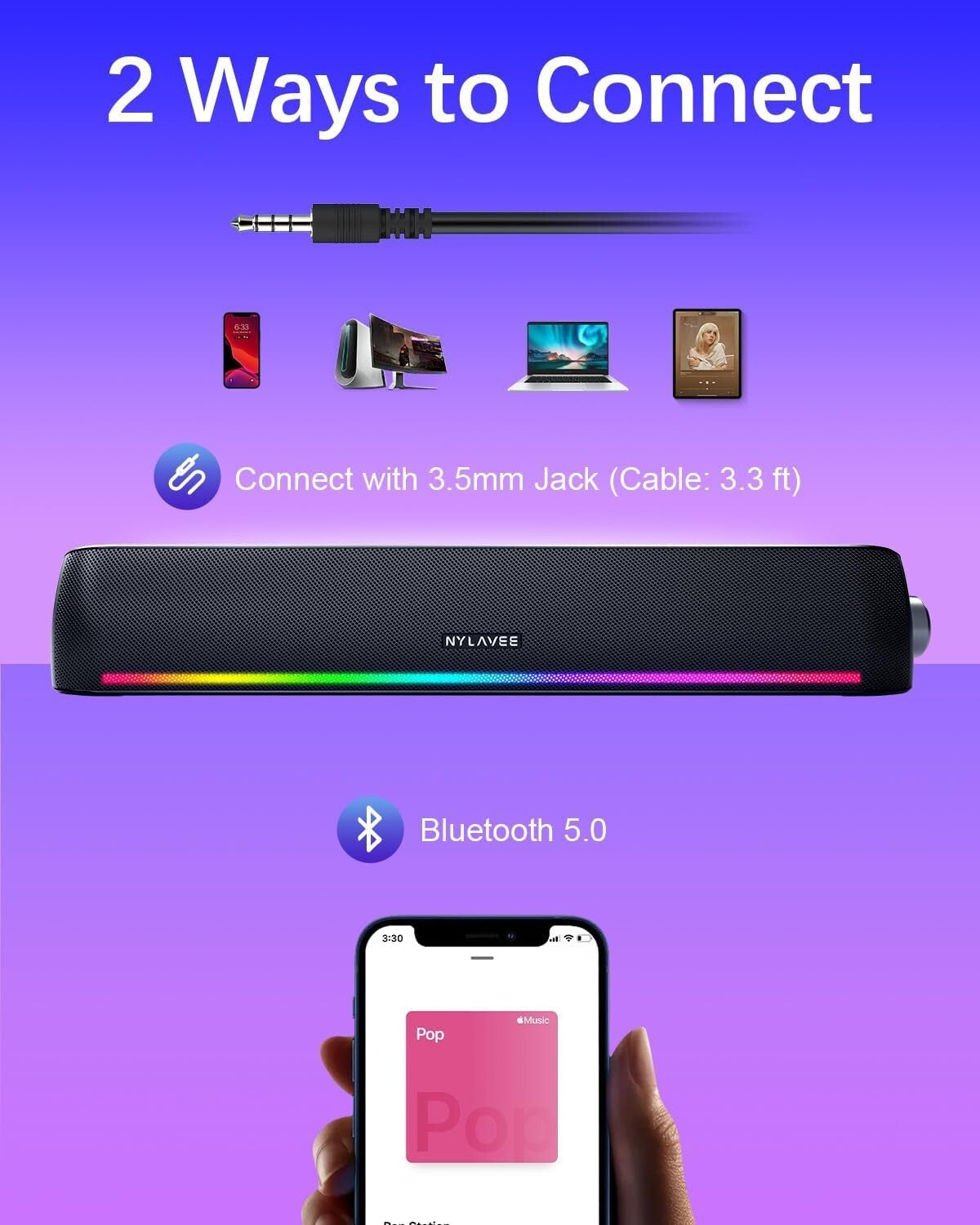 Dynamic Sound Bar Speakers with Bass Boost and RGB Lighting – USB Powered