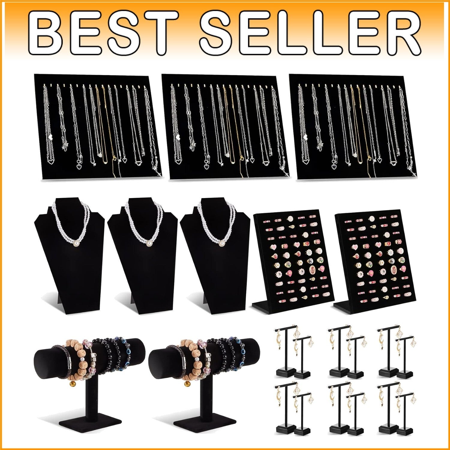 Elegant 22-Piece Velvet Jewelry Display Set - Perfect for Selling and Showcasing