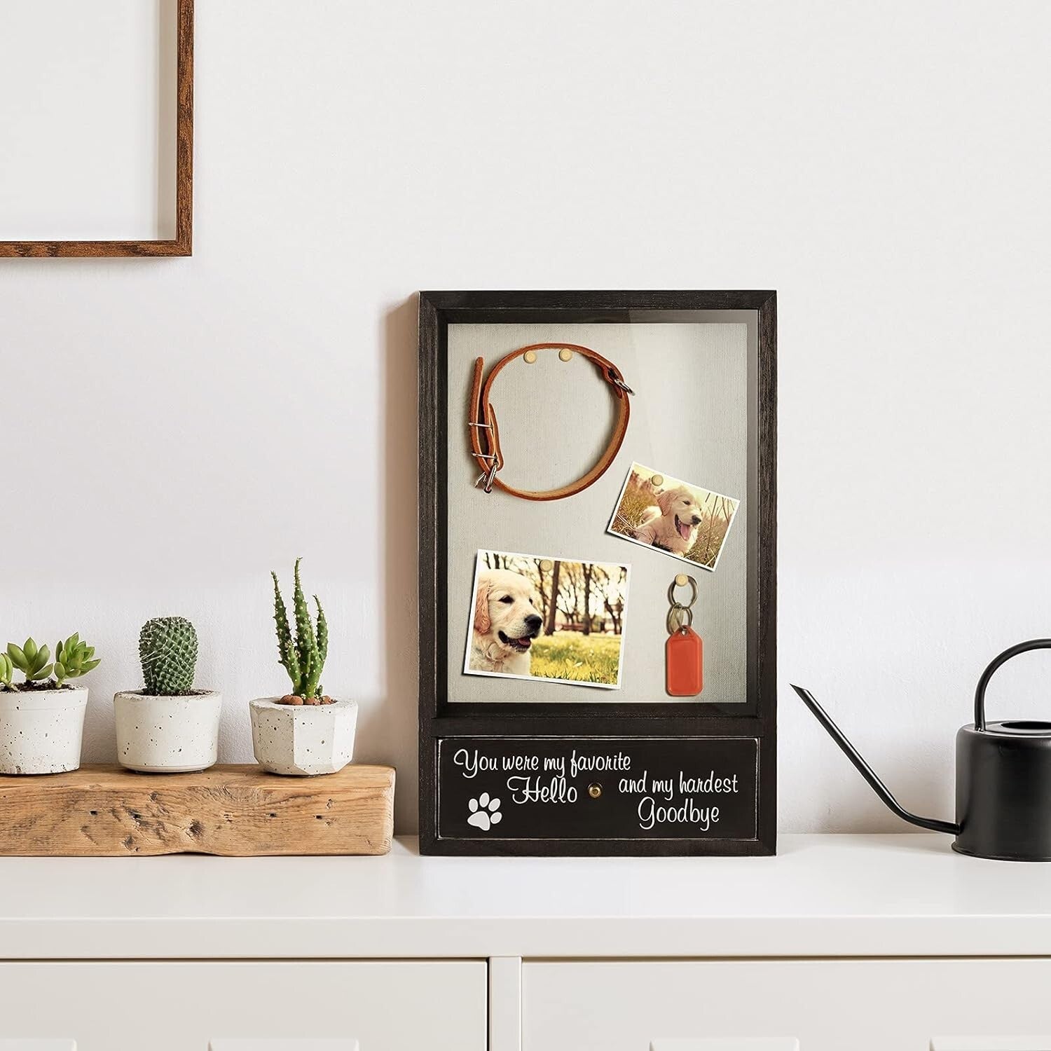 Antique Wood Shadow Box Frame for Pet Memorial - Customizable Keepsake Storage