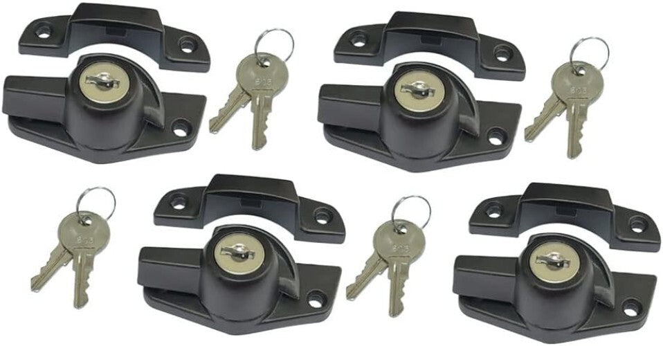 4-Pack Heavy Duty Keyed Sash Lock - Child-Proof Security, Matte Black Finish