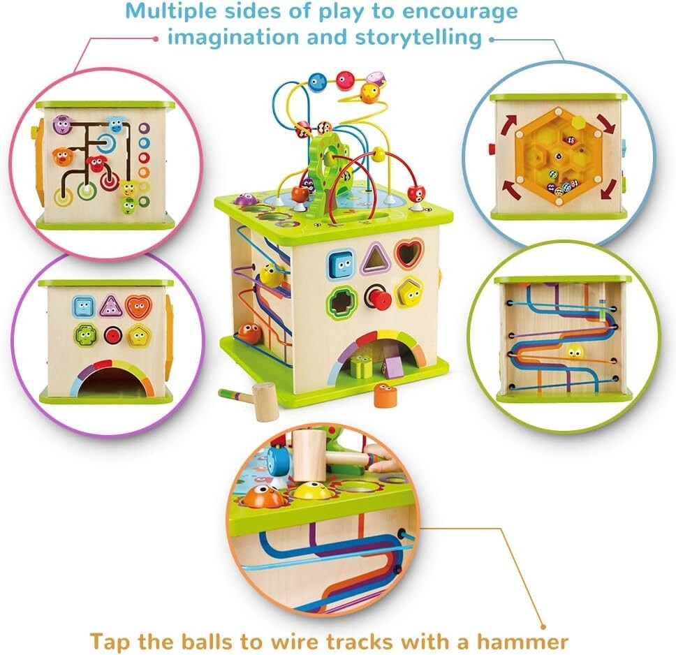 Country Critters Wooden Activity Cube - 5-Sided Learning Toy for Toddlers