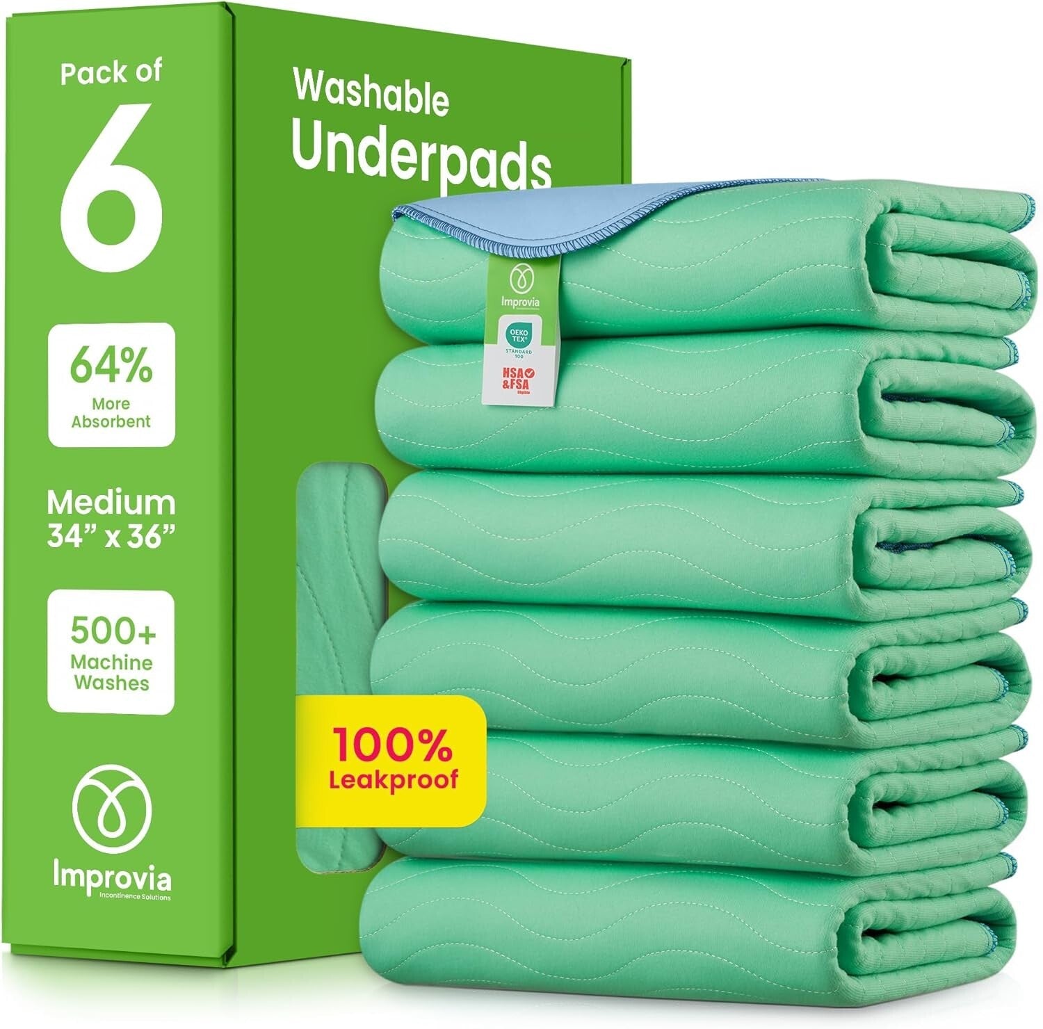 Maximum Absorbency Waterproof Incontinence Pads - Machine Washable Pack of 6