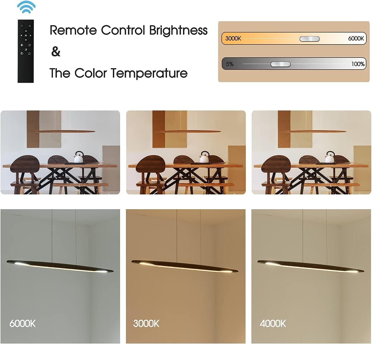 Energy-Saving 51" Real Wood Pendant Light for Stylish Dining and Kitchen Spaces