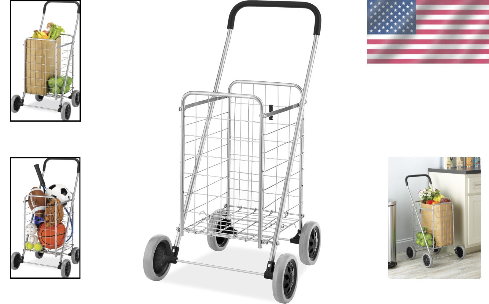Versatile Folding Shopping Utility Cart for Groceries, Laundry & Gear - 7 lbs