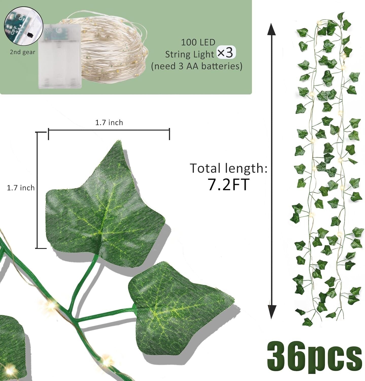 Enchanting Hanging Ivy Vines with LED Lights - 36 Pack for Indoor & Outdoor Use