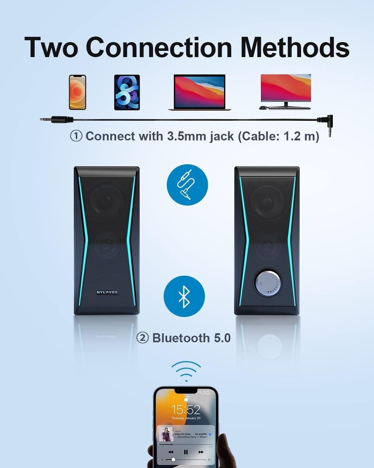 4-Unit Bluetooth HiFi Speakers with Rich Bass Diaphragms & Colorful RGB Lights