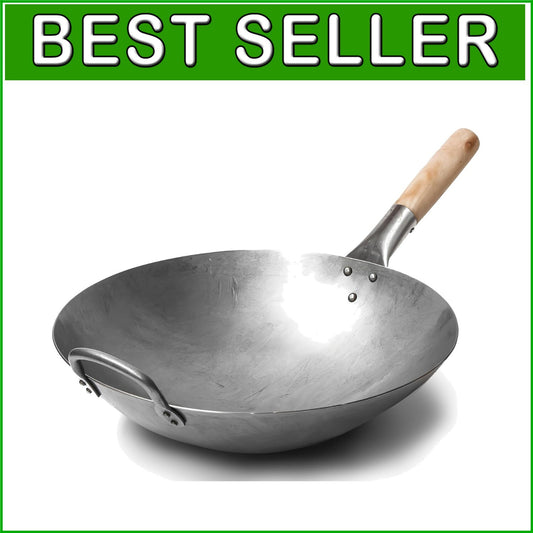 Authentic 14-Inch Hand-Hammered Carbon Steel Wok for Traditional Stir-Frying