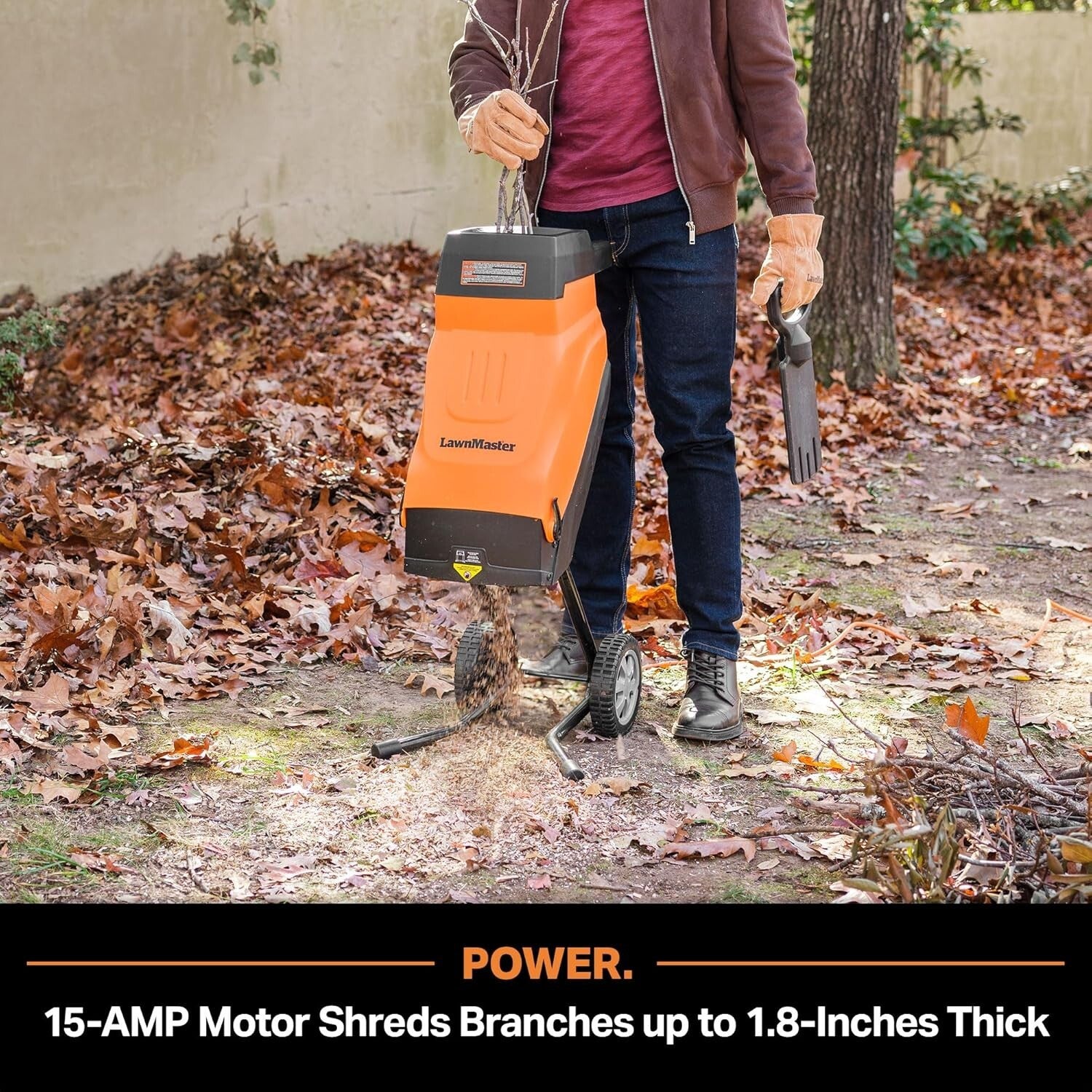 Lightweight 15-Amp Electric Shredder with 1.8'' Cutting Diameter for Yard Debris