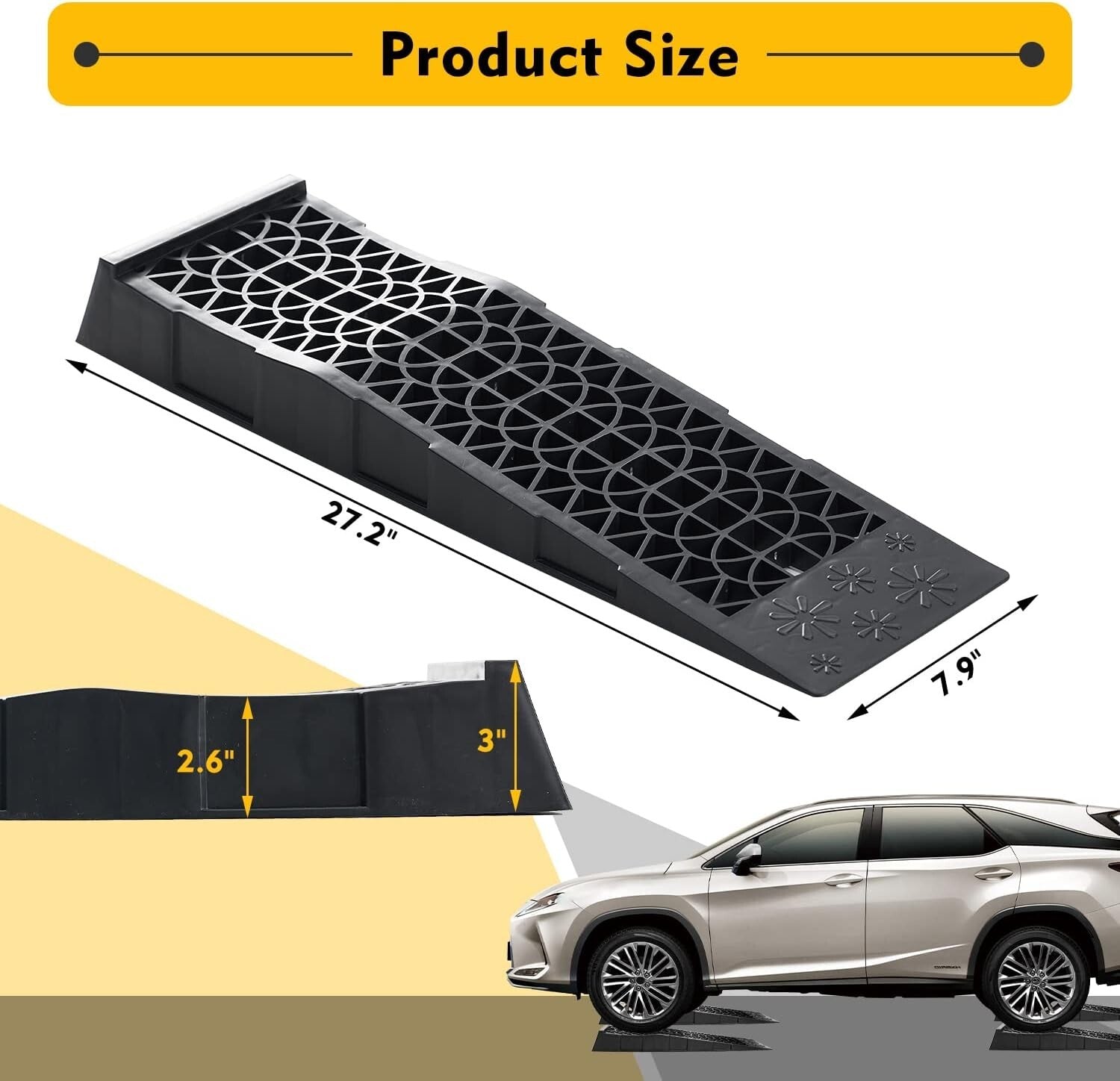 3 Ton Low Profile Car Service Ramps - Lightweight, Durable 2 Pack Set
