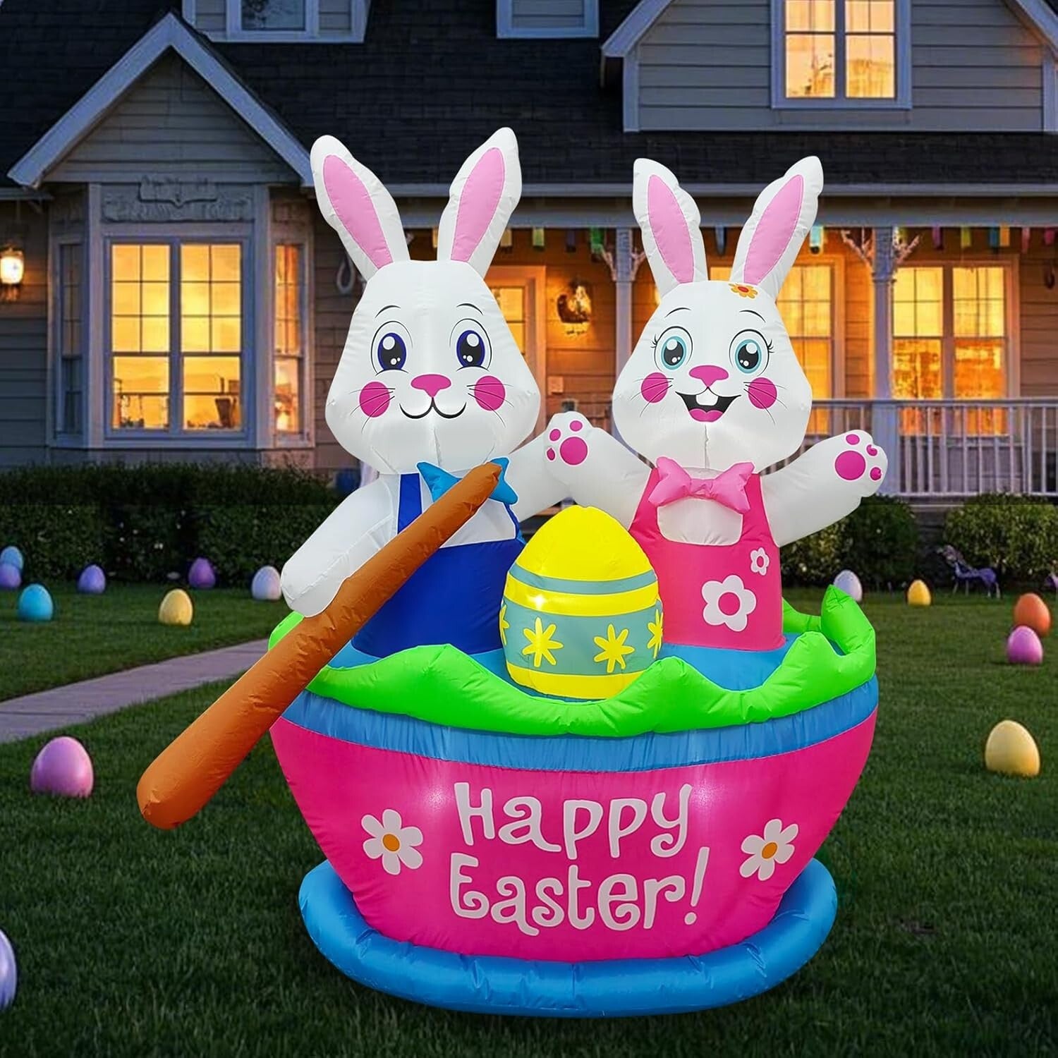 Easy Setup 5FT Easter Bunny Inflatables with LED Lights - Fun Yard Decoration