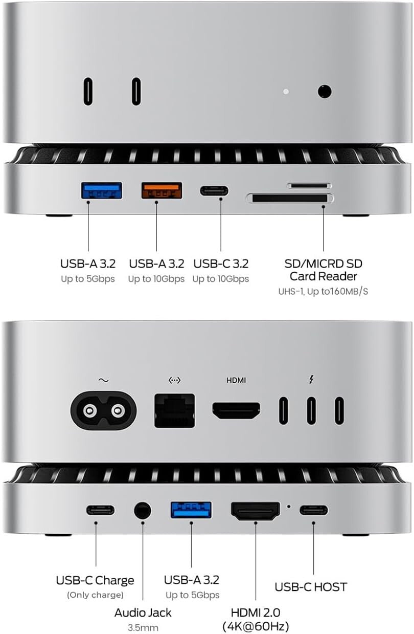 All-in-One Aluminum Docking Station for Mac Mini with 4K HDMI and USB Ports