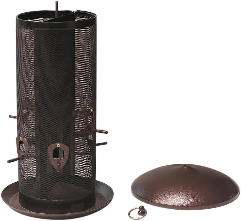 Heavy-Duty Metal Hopper Bird Feeder with Dual Seed Compartments and 10 Ports