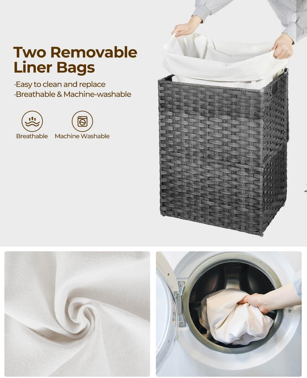 Elegant 60L Handwoven Rattan Laundry Hamper with Dual Liner Bags & Mesh Bags