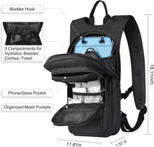 Load image into Gallery viewer, Lightweight Black Hydration Backpack with 3L TPU Bladder for Outdoor Adventures