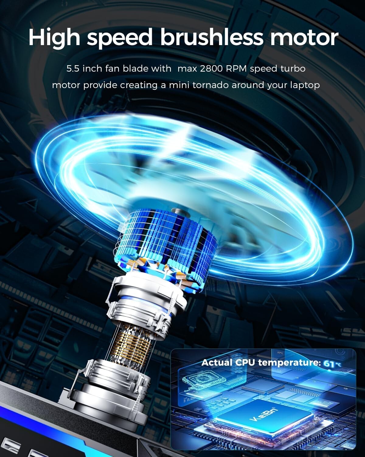 Gaming Laptop Cooling Pad with 5.5-Inch Fan & RGB Lights - Adjustable 8 Heights