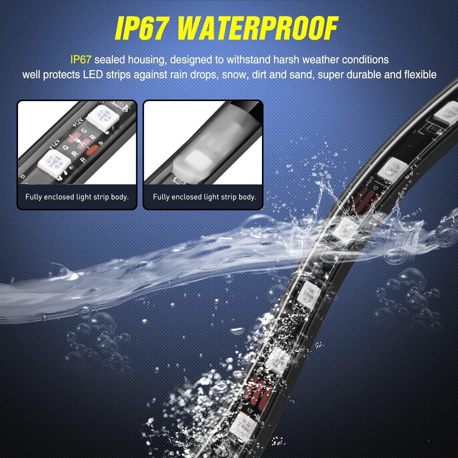 3PCS 60-Inch RGB LED Truck Bed Light Strip Kit with Remote Control - Waterproof