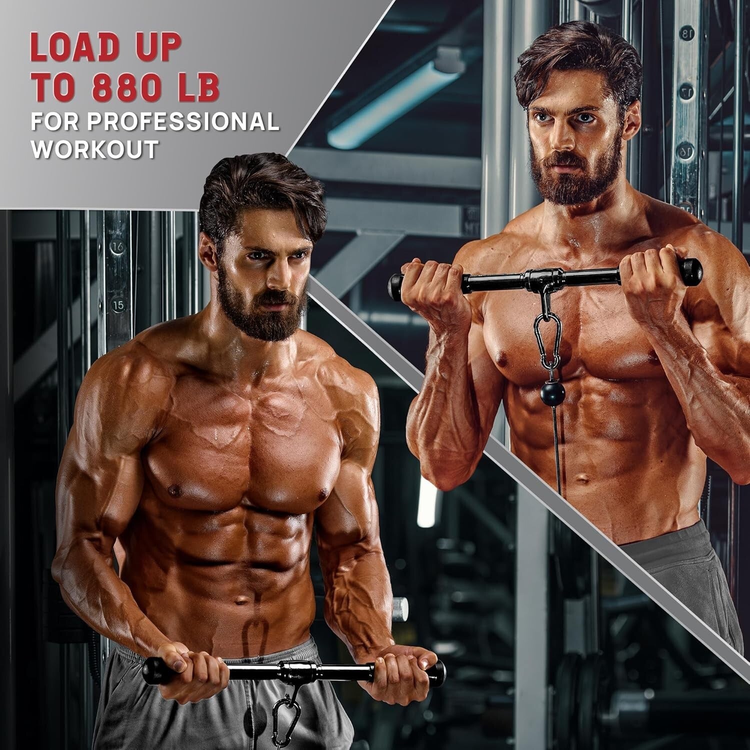 Durable Cable Machine Attachments for Home Gym - Includes Curl & Tricep Bar