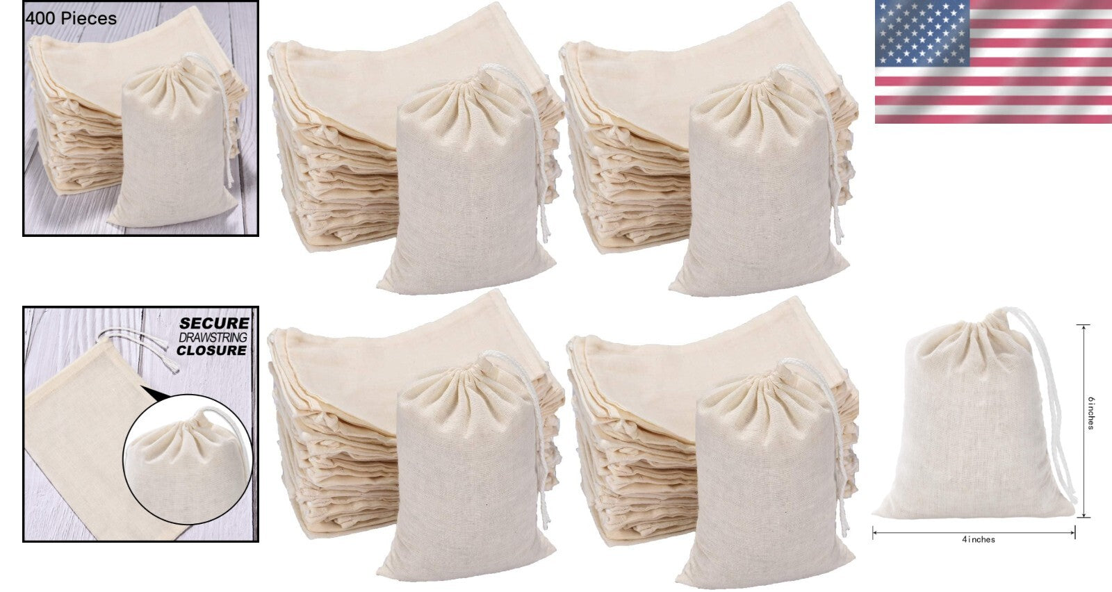 Customizable 400 Pack of 6x4 Inch Drawstring Bags - Perfect for Organizing