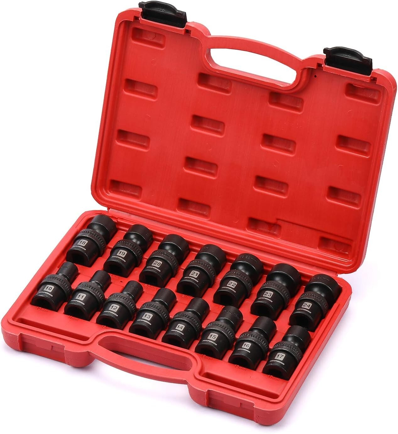 15-Piece 1/2" Drive Metric Impact Socket Set - Chrome Moly Steel, Wobble Design