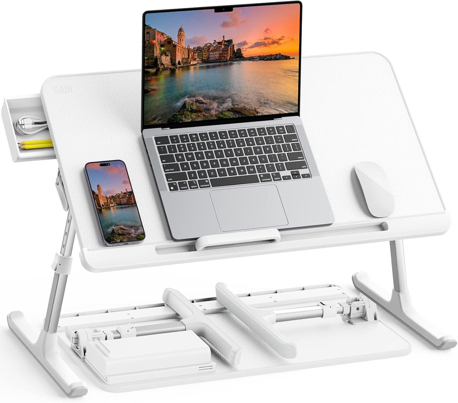 Portable Adjustable Laptop Desk with Storage Drawer - Ideal for Home & Office