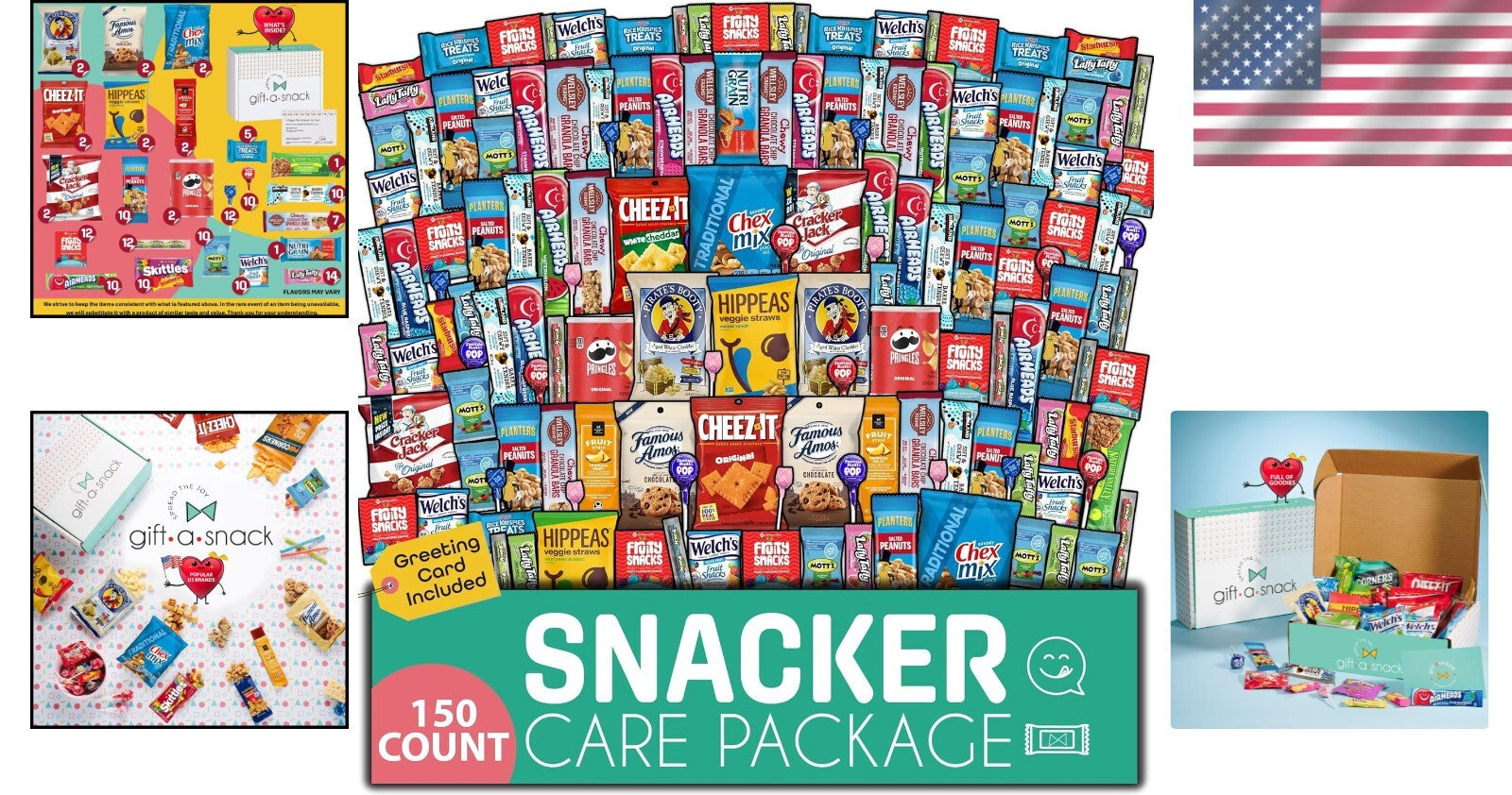 Deluxe Snack Box Care Package with Greeting Card - 150 Sweet & Savory Treats