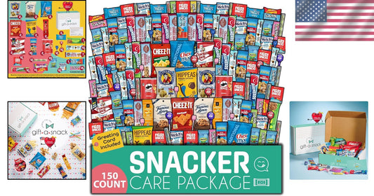 Deluxe Snack Box Care Package with Greeting Card - 150 Sweet & Savory Treats