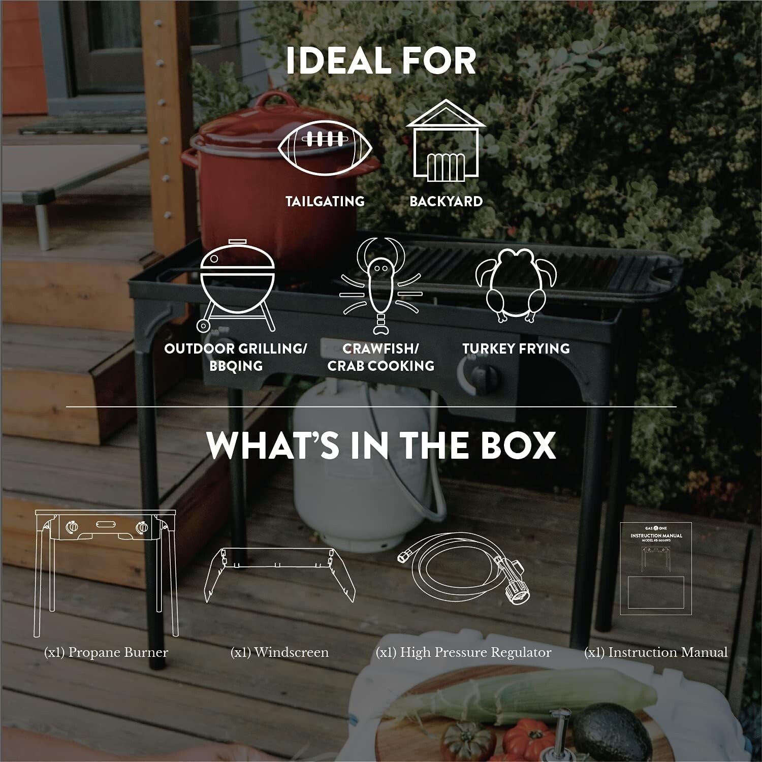 High-Pressure Propane Double Burner Camp Stove with Windscreen & Adjustable PSI