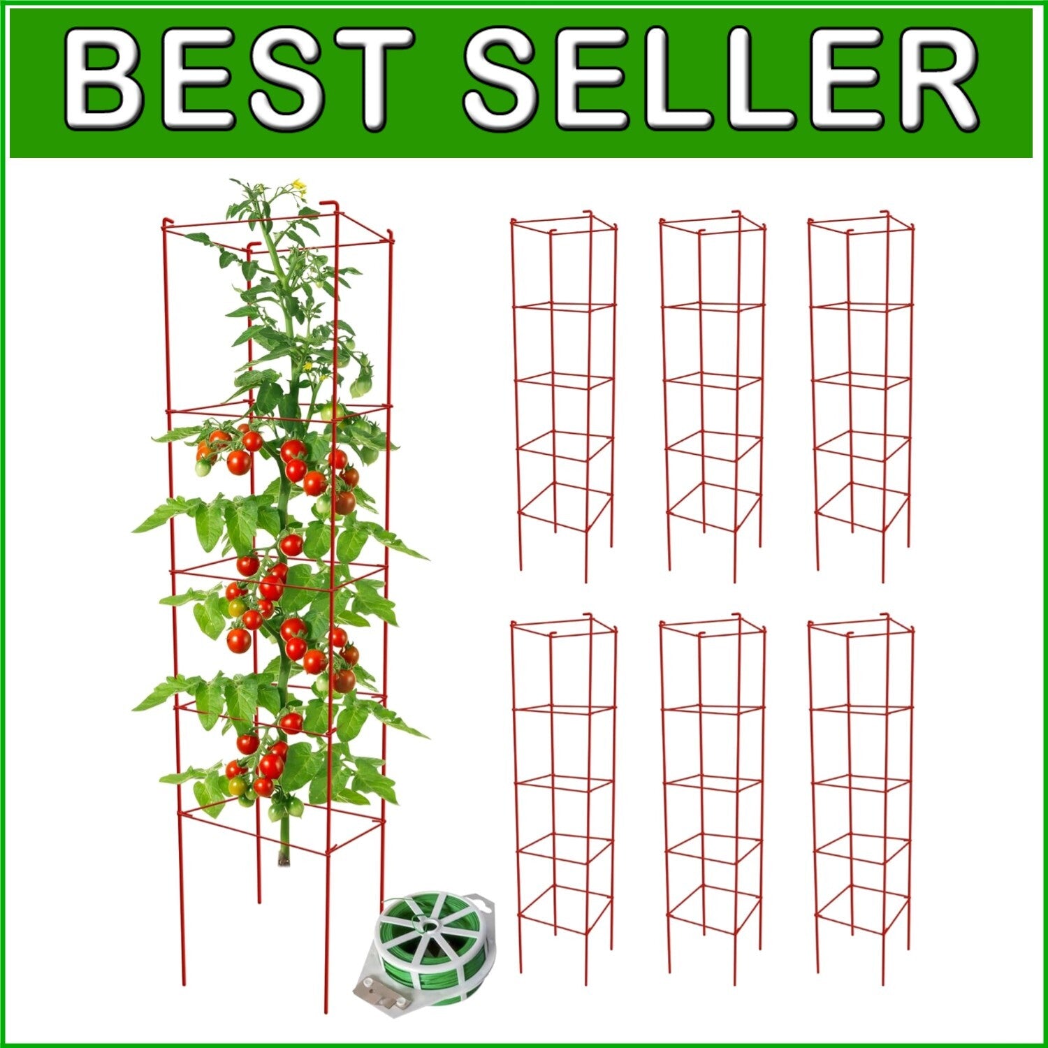 Rustproof 57-Inch Tomato Cages with 164 Ft Twist Ties – Perfect for Garden Use