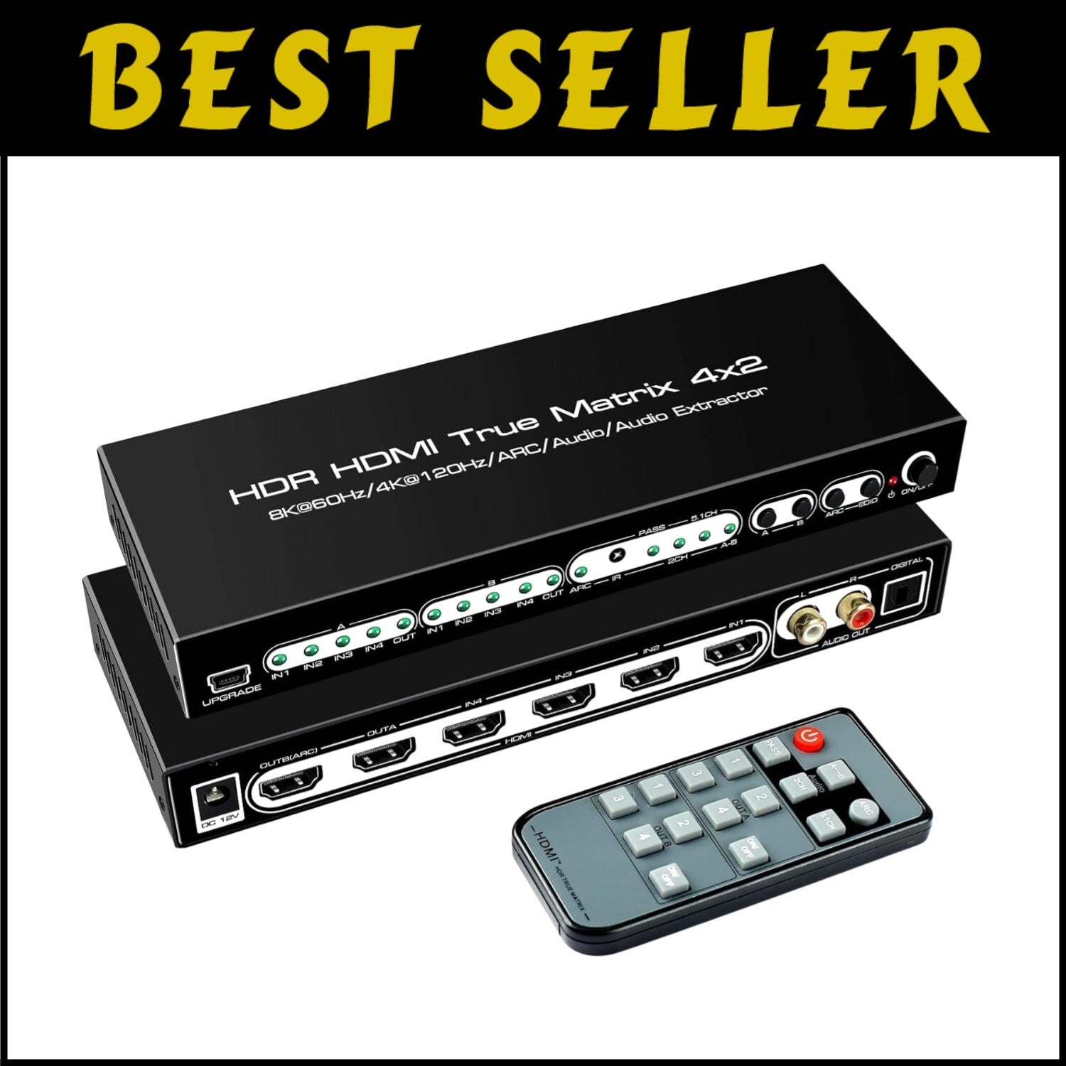 4K 120Hz HDMI Matrix Switcher with Optical Audio Output and IR Remote Control