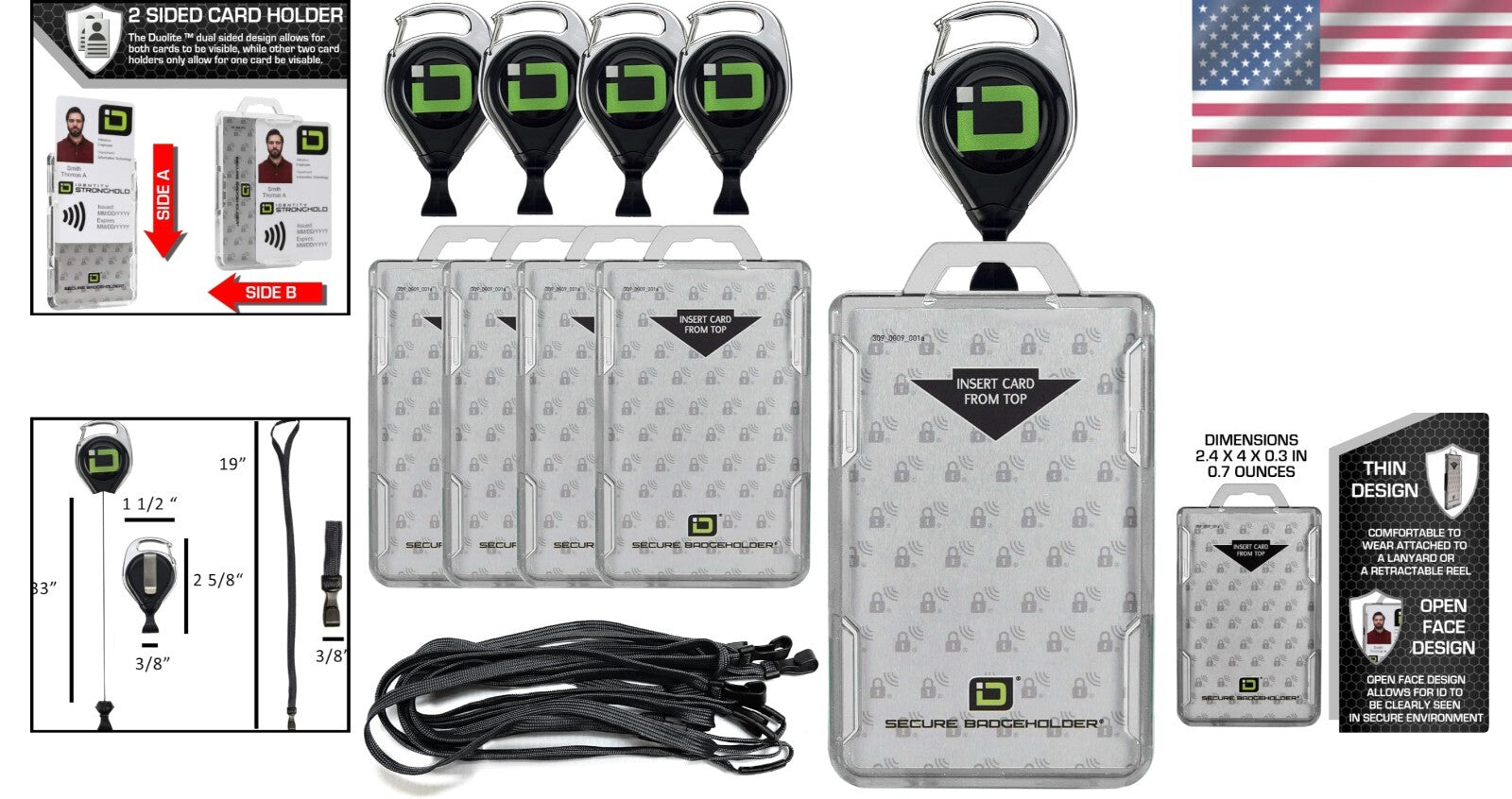 Durable Retractable Badge Lanyard and 2-Card Holder - RFID Protection, 5-Pack