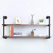 Load image into Gallery viewer, 48in Industrial Pipe Floating Bookshelves - Rustic Metal &amp; Wood Wall Storage