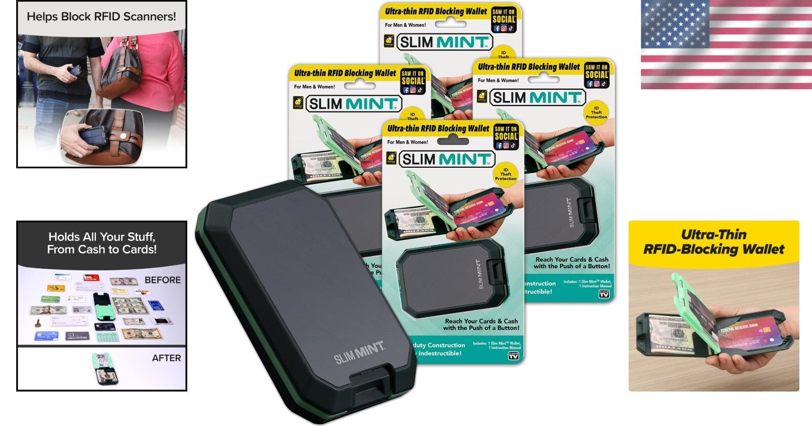 Compact RFID Wallet Set - Ultra-Thin Design for Effortless Organization, 4 Pack