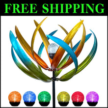 Load image into Gallery viewer, 82-Inch Weather-Resistant Solar Wind Spinner - Vibrant LED Floral Design