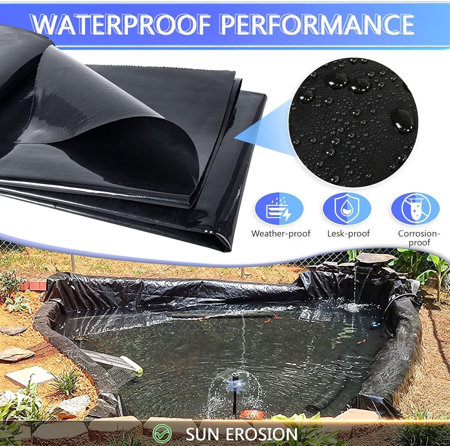 Durable 20 Mil Thickness Pond Liner - Easy Cutting for Koi Ponds and Waterfalls