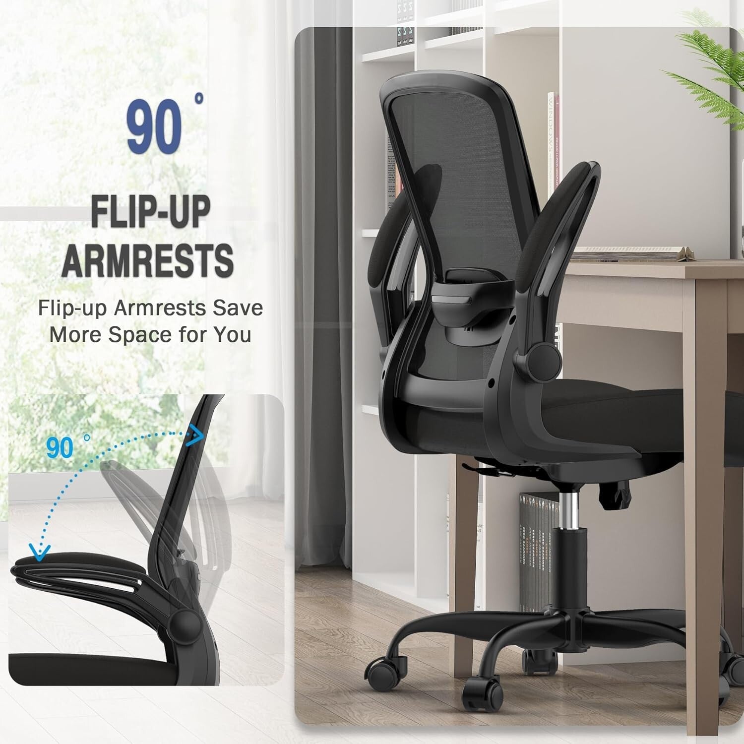 Ergonomic Mesh Office Chair with Adjustable Lumbar Support & Flip-Up Armrests