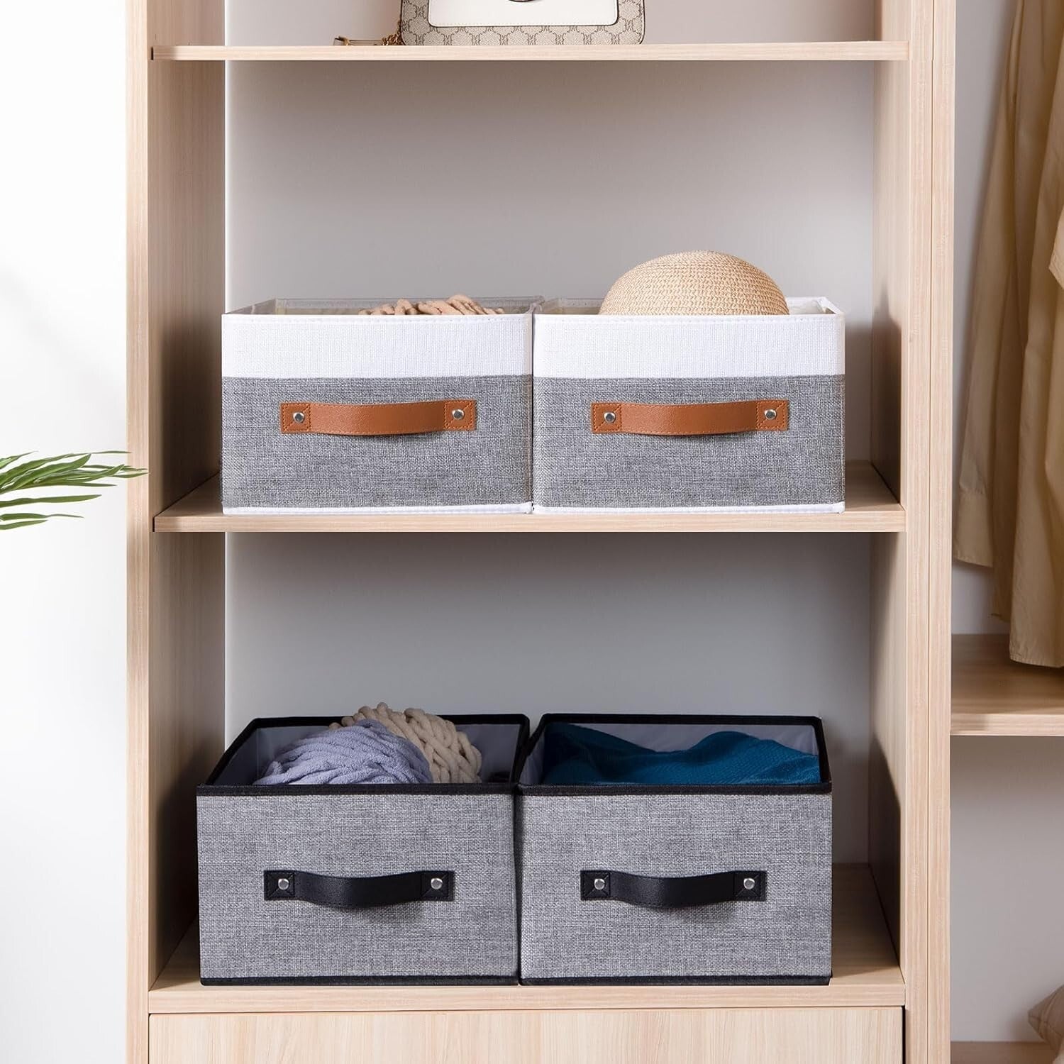 Elegant 4-Pack White and Grey Foldable Bins - Multi-Purpose Storage Solution