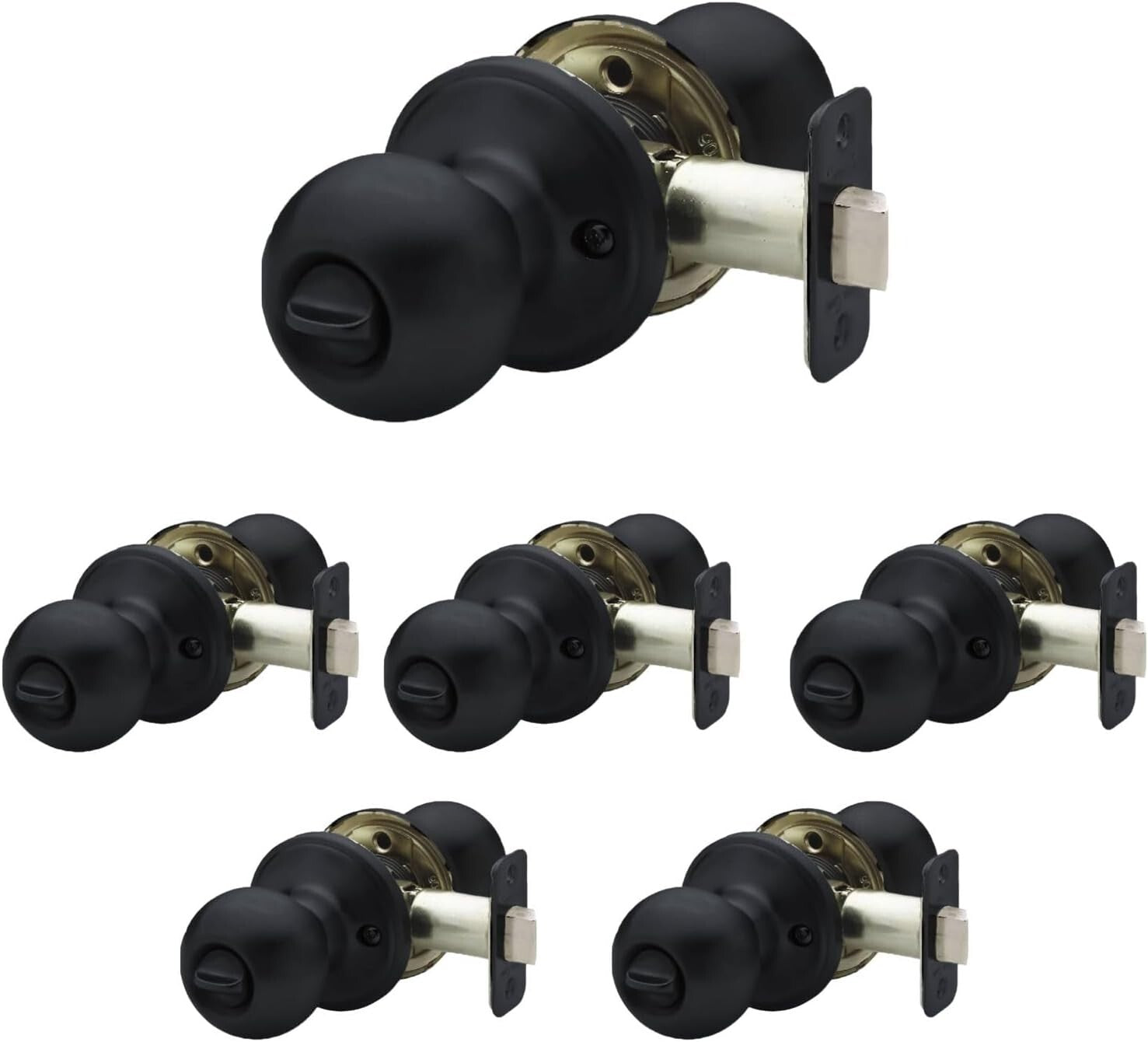 6-Pack Matte Black Round Door Knobs with Privacy Lock - Ideal for Bedroom & Bath