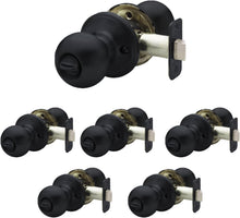 Load image into Gallery viewer, 6-Pack Matte Black Round Door Knobs with Privacy Lock - Ideal for Bedroom &amp; Bath